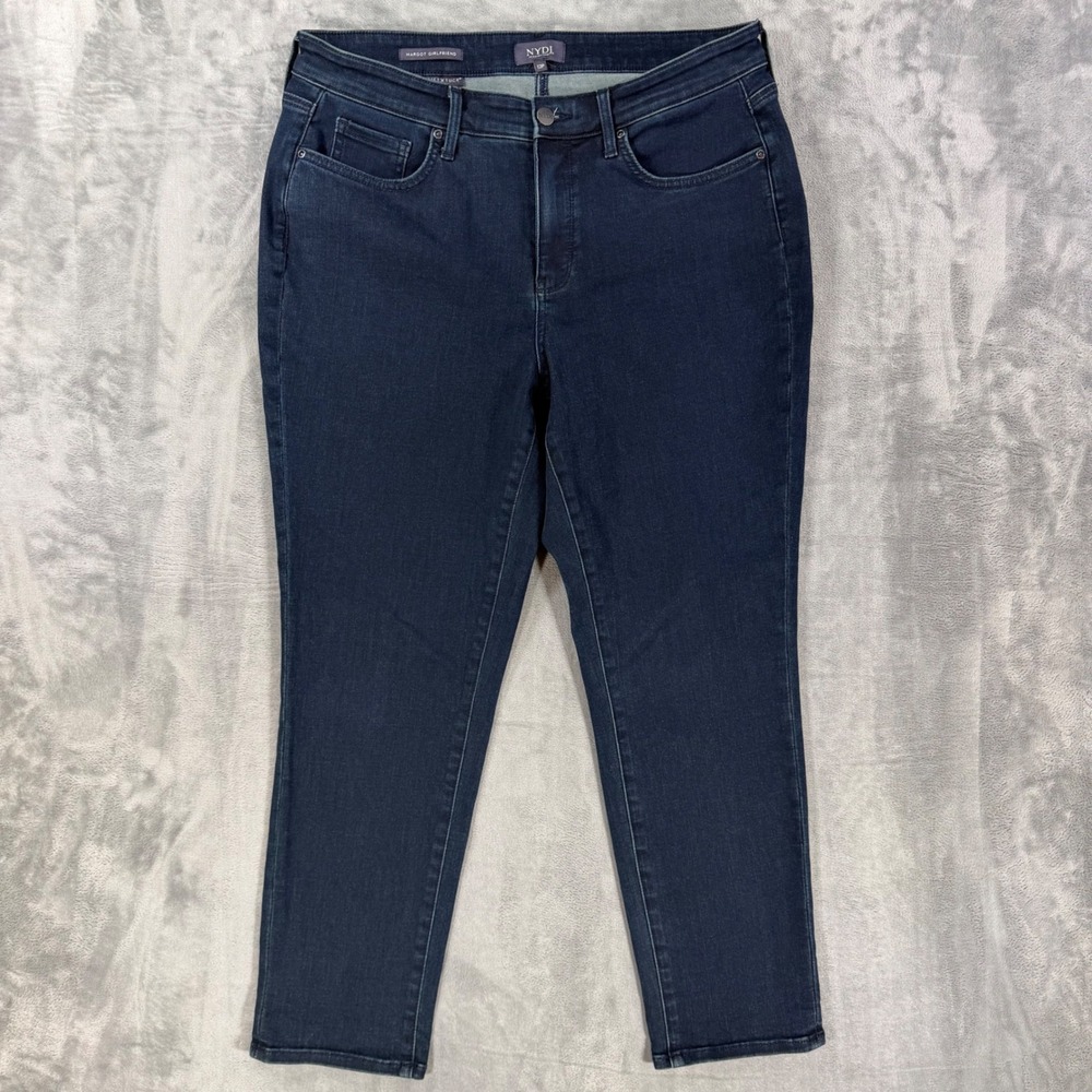 NYDJ Margot Girlfriend Jeans Women's 12P Blue Dark Wash Lift Tuck Denim Pants